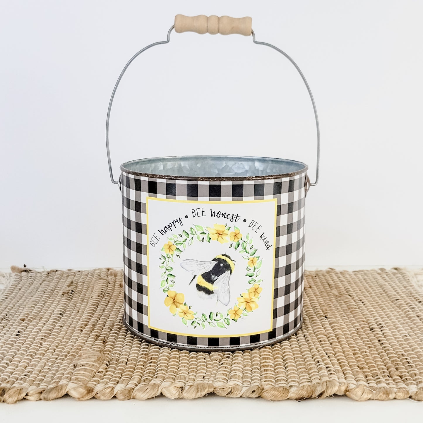 Black and White Gingham Bee Bucket