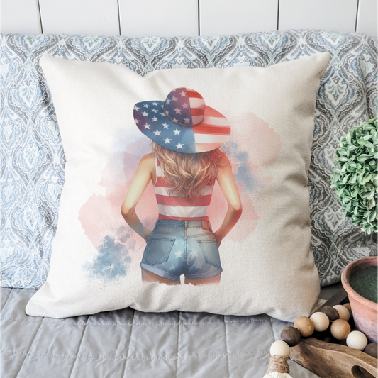 American Summer Girl Pillow Cover