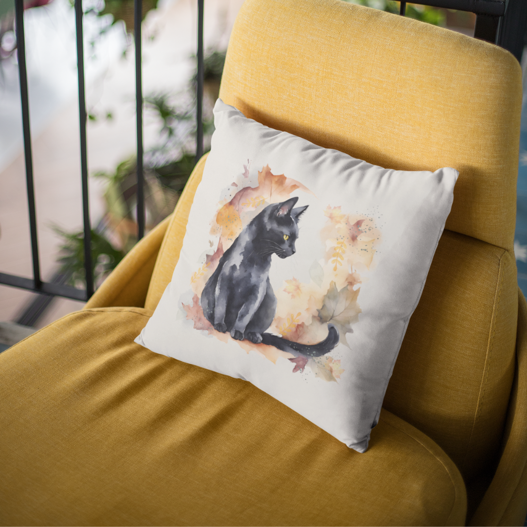 Black Cat Art Pillow Cover