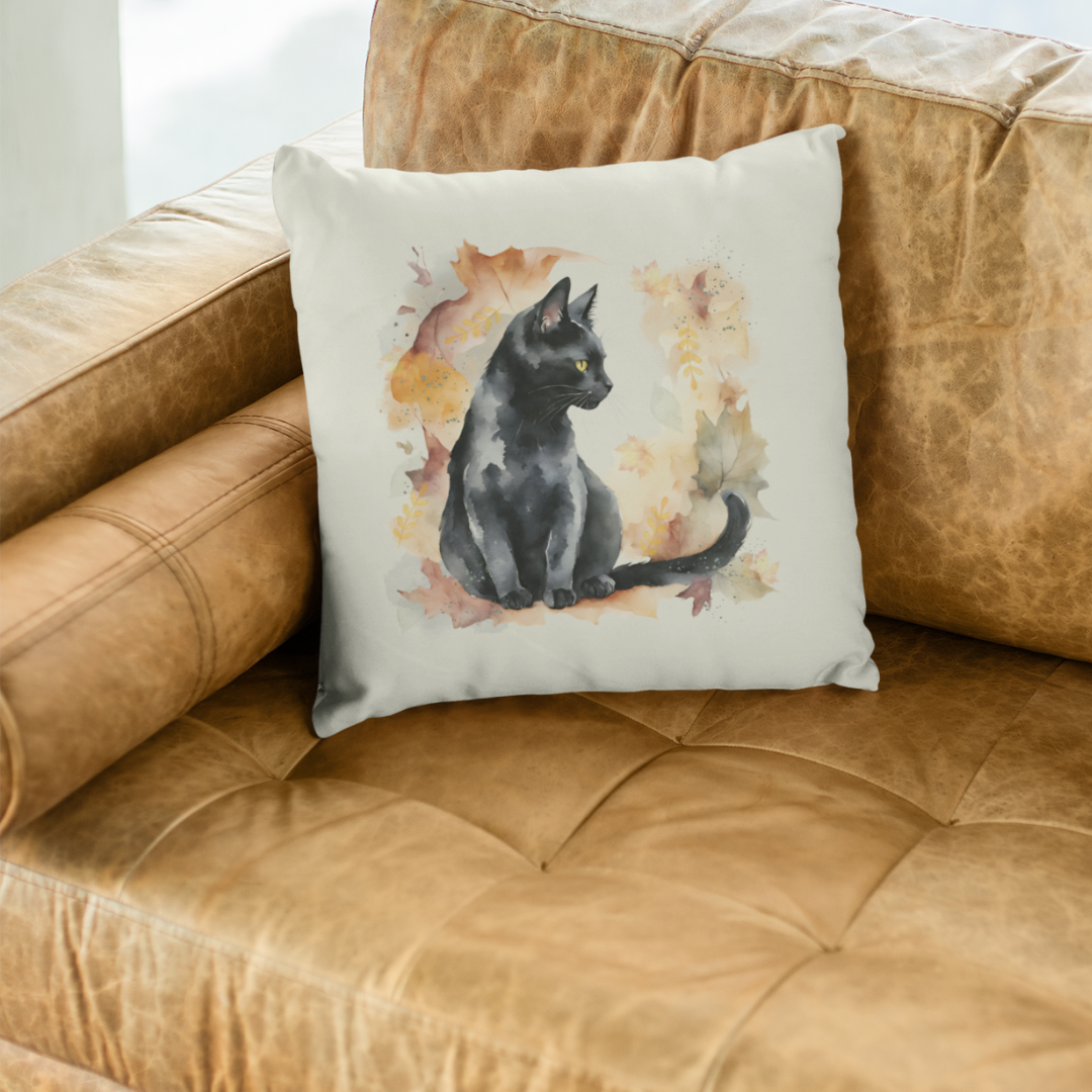 Black Cat Art Pillow Cover