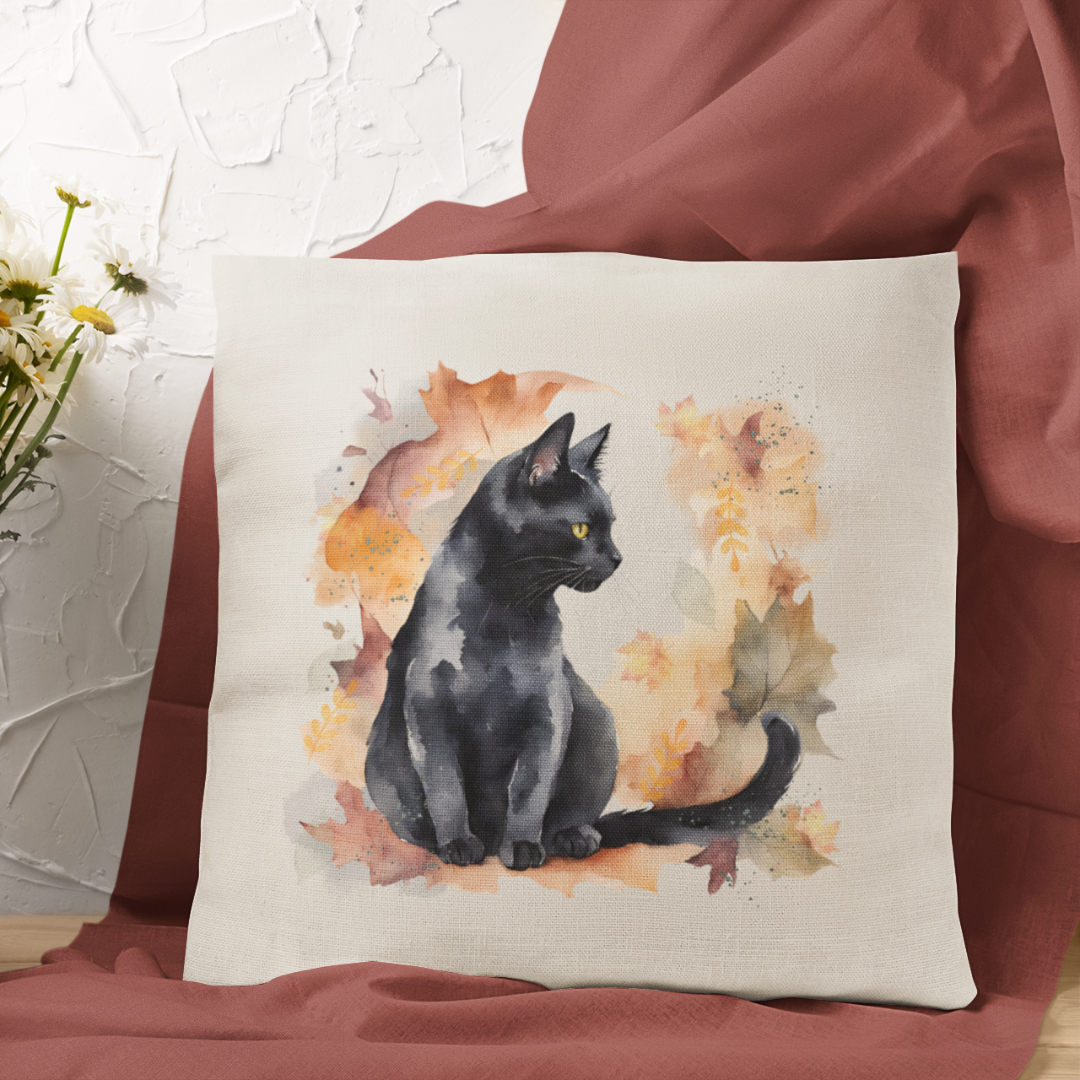 Black Cat Art Pillow Cover