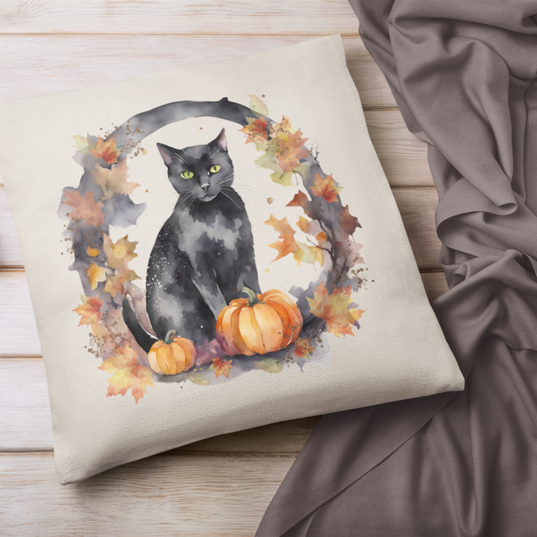 Black Cat Wreath Art Pillow Cover