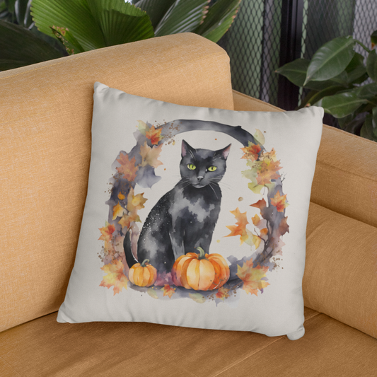 Black Cat Wreath Art Pillow Cover