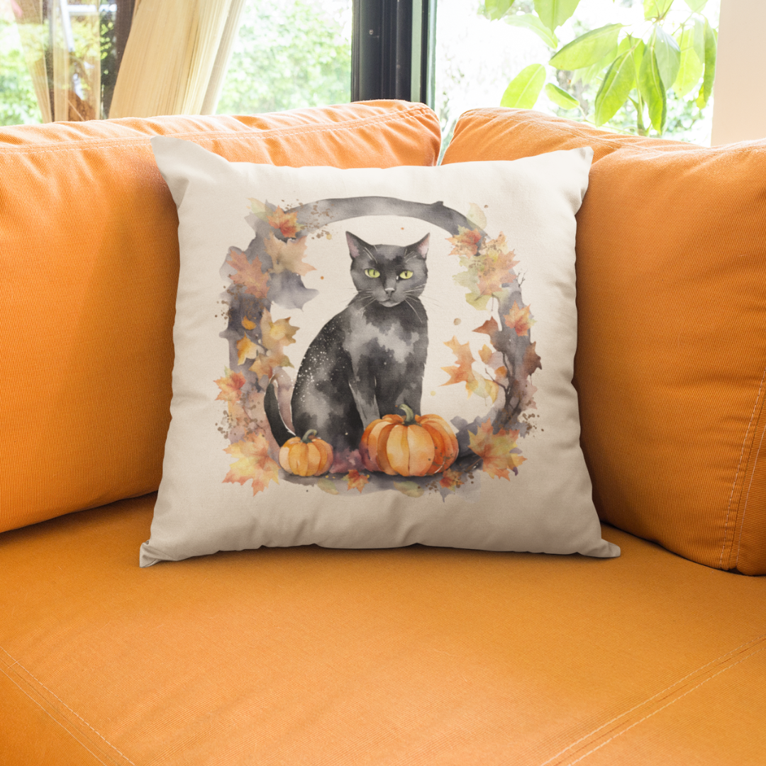 Black Cat Wreath Art Pillow Cover