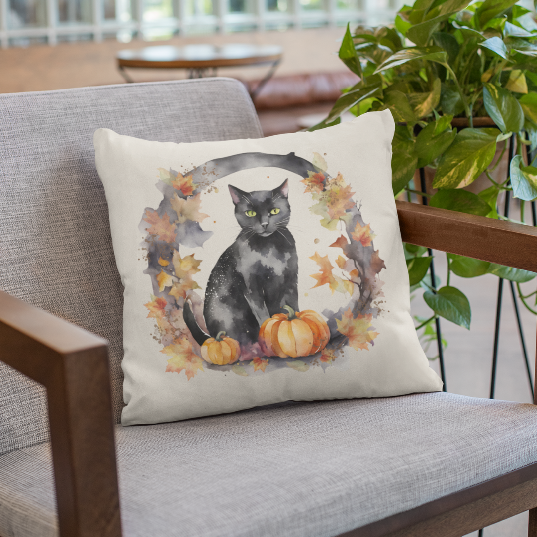 Black Cat Wreath Art Pillow Cover