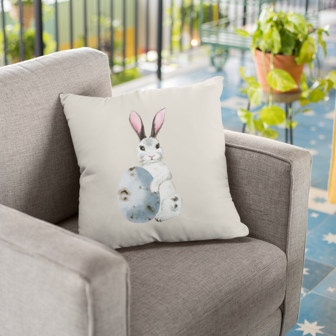 Blue Egg Bunny Pillow Cover