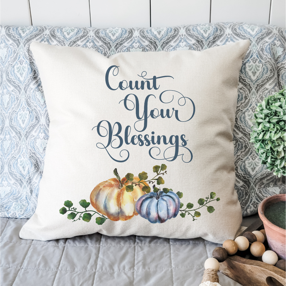 Count Your Blessings Blue Pillow Cover