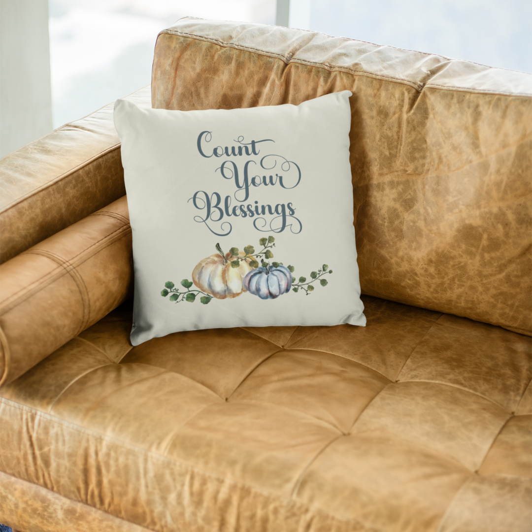 Count Your Blessings Blue Pillow Cover