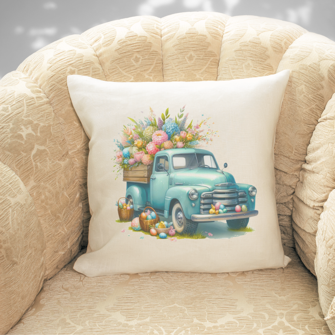 Easter Blue Truck Pillow Cover