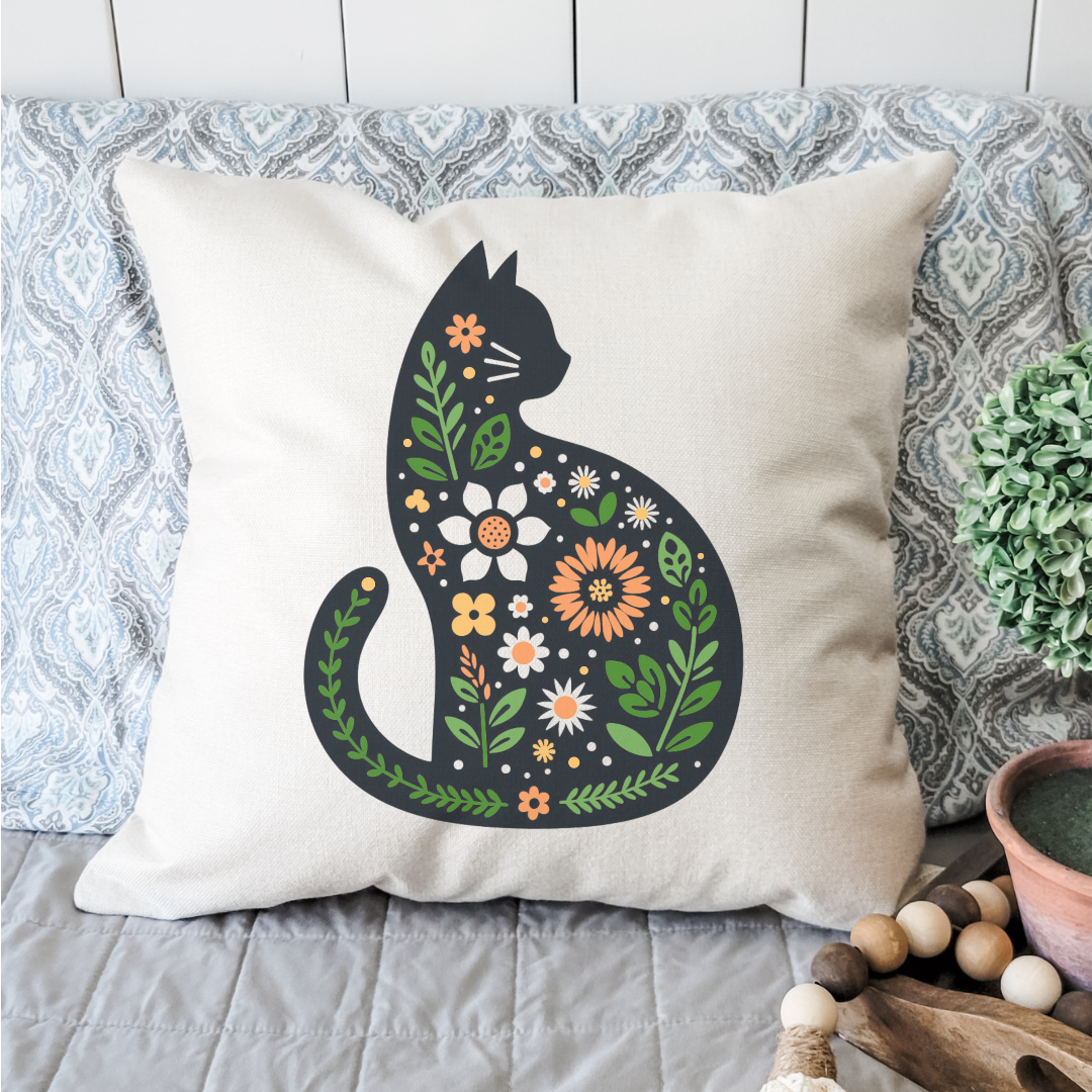 Floral Cat Pillow Cover