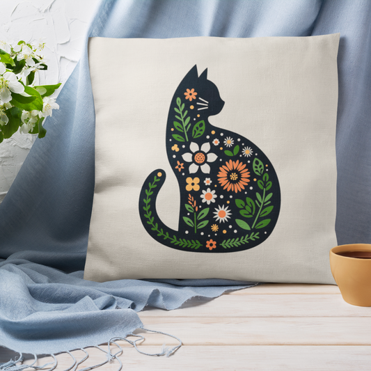 Floral Cat Pillow Cover