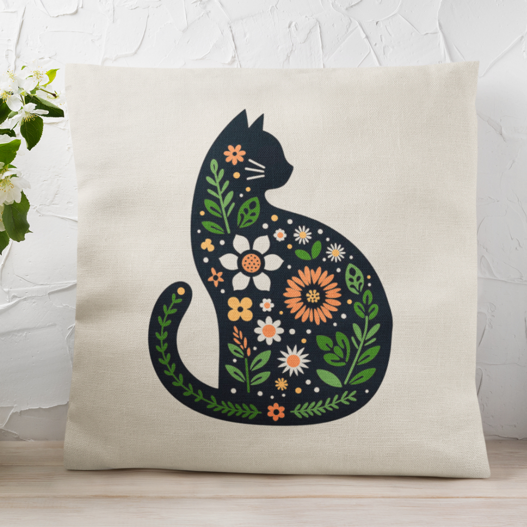 Floral Cat Pillow Cover