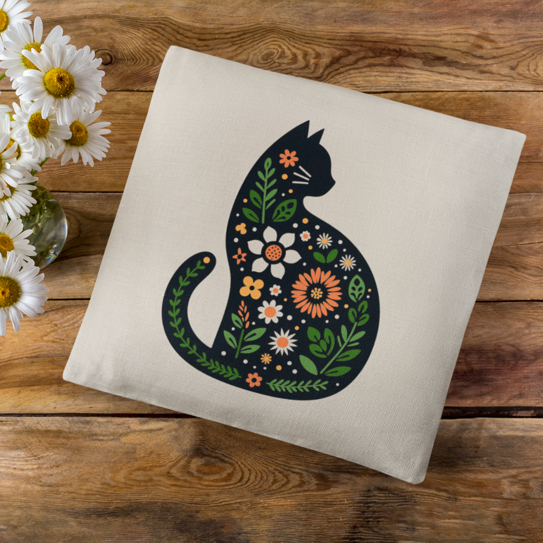 Floral Cat Pillow Cover