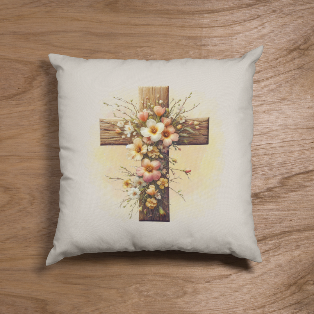 Floral Cross Pink and Yellow Pillow Cover