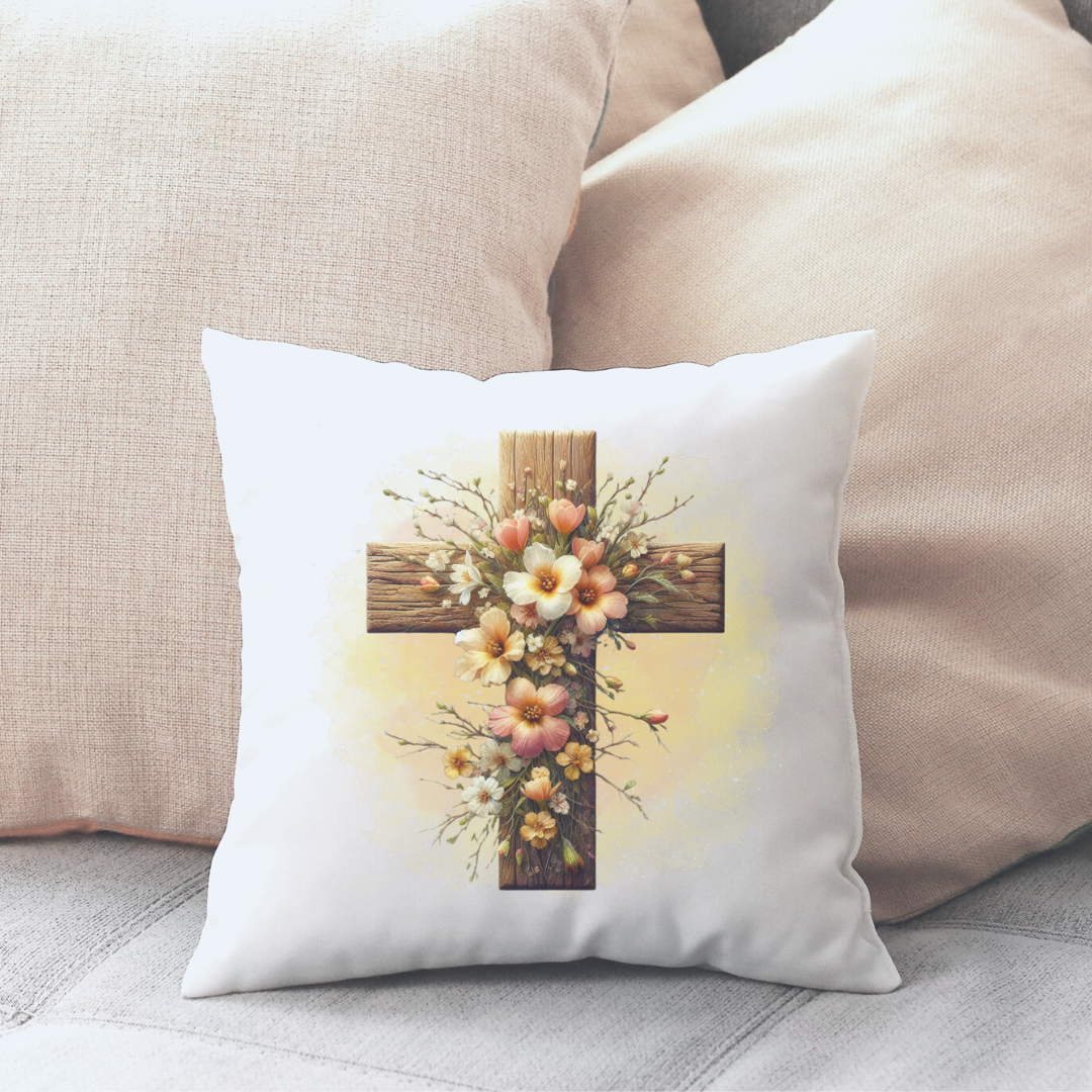 Floral Cross Pink and Yellow Pillow Cover