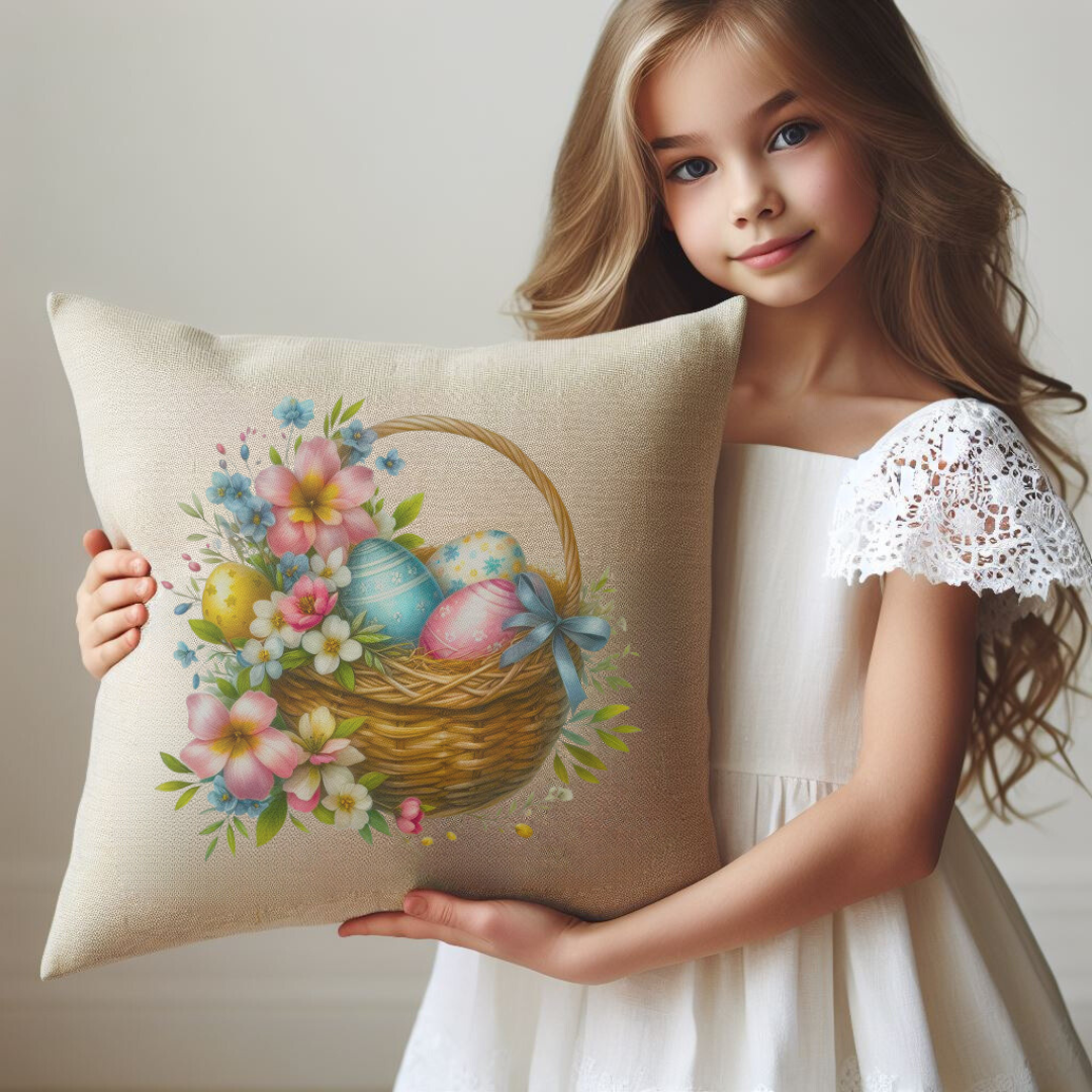 Floral Easter Basket Pillow Cover