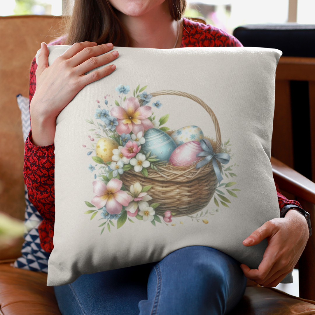 Floral Easter Basket Pillow Cover