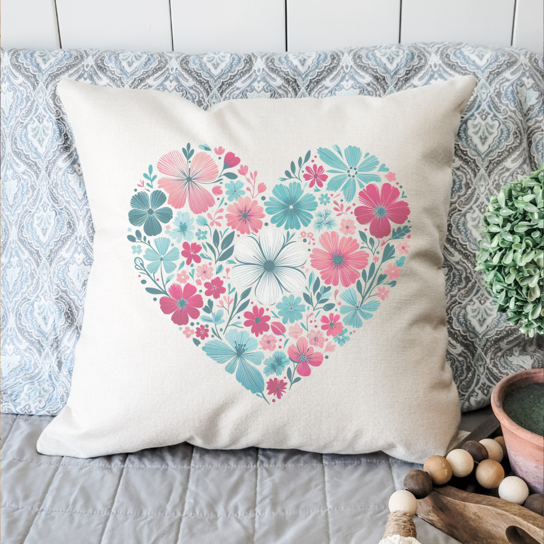 Flower Heart Pillow Cover