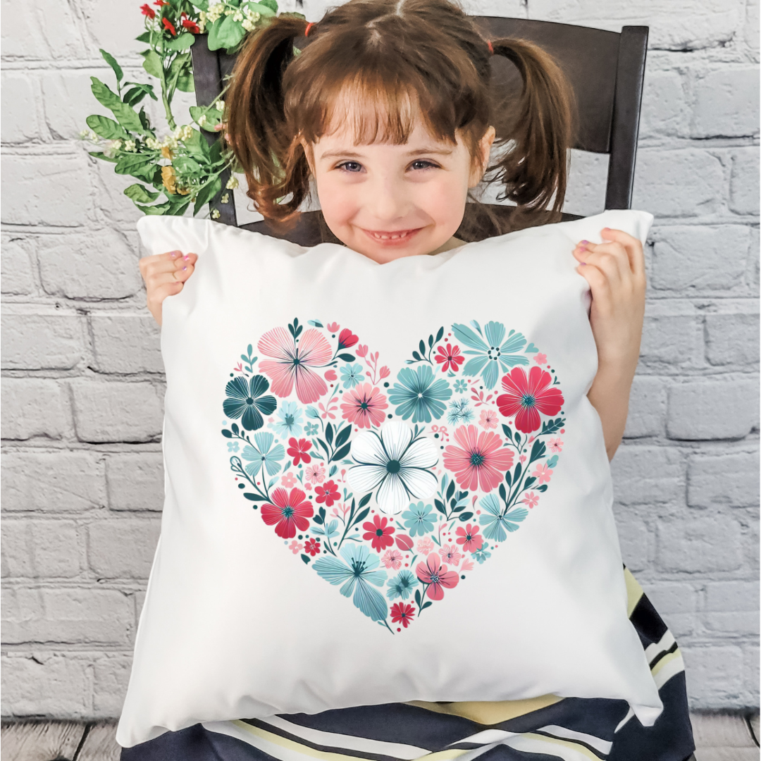 Flower Heart Pillow Cover
