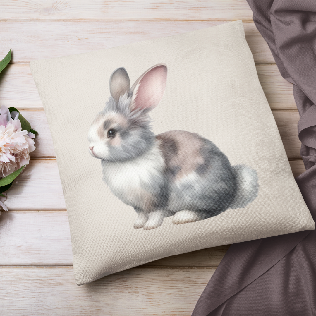 Brown and Gray Rabbit Pillow Cover