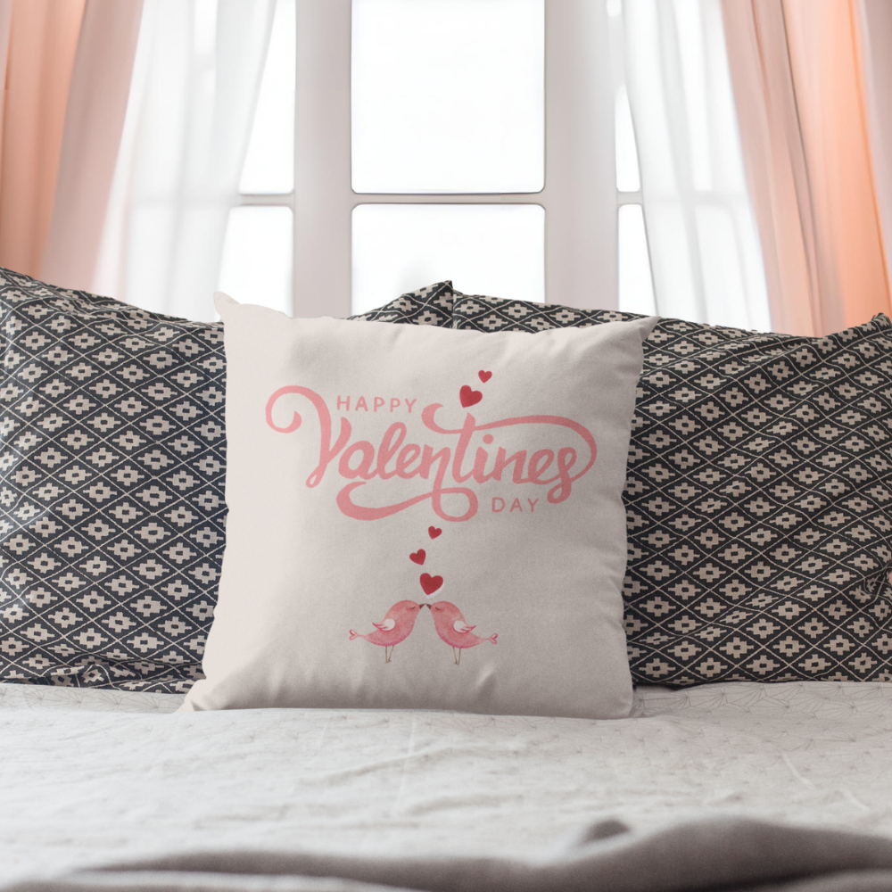 Happy Valentine's Day Birds Pillow Cover