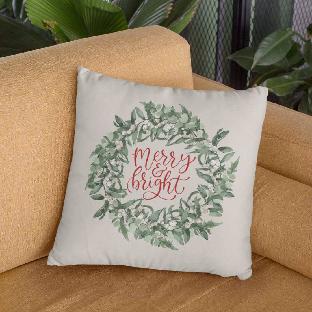 Merry and Bright Wreath Pillow Cover