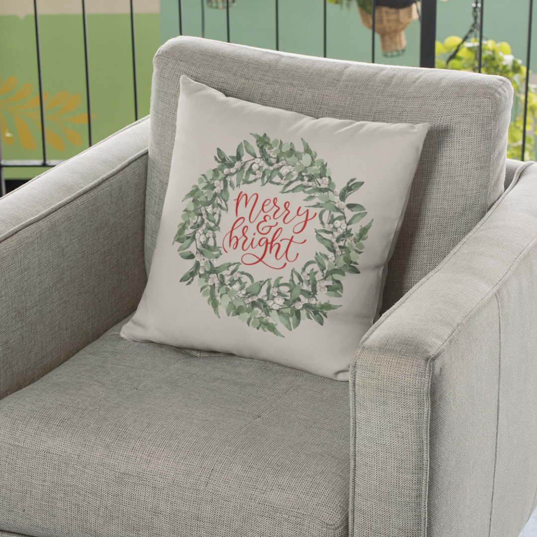 Merry and Bright Wreath Pillow Cover