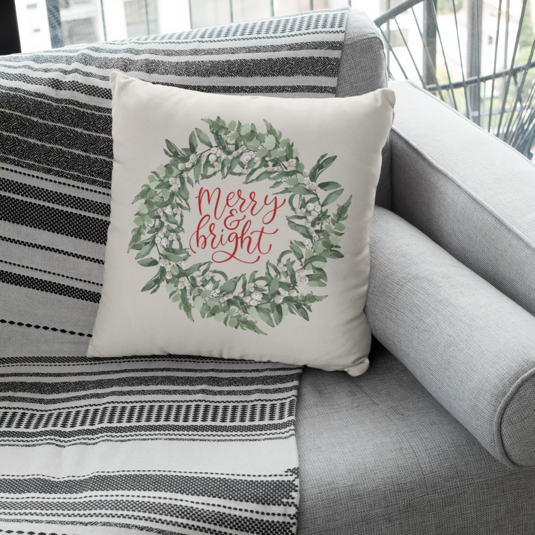 Merry and Bright Wreath Pillow Cover