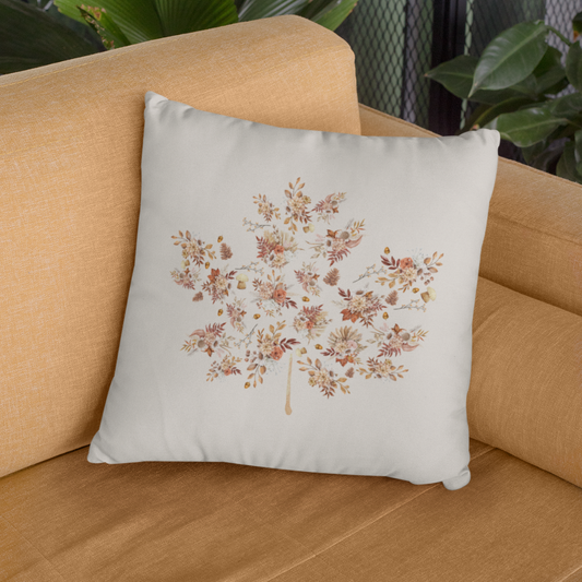 Neutral Floral Maple Leaf Pillow Cover