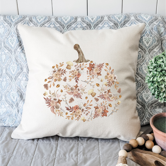 Neutral Floral Pumpkin Pillow Cover