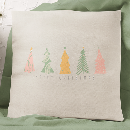 Pastel Christmas Tree Line Pillow Cover