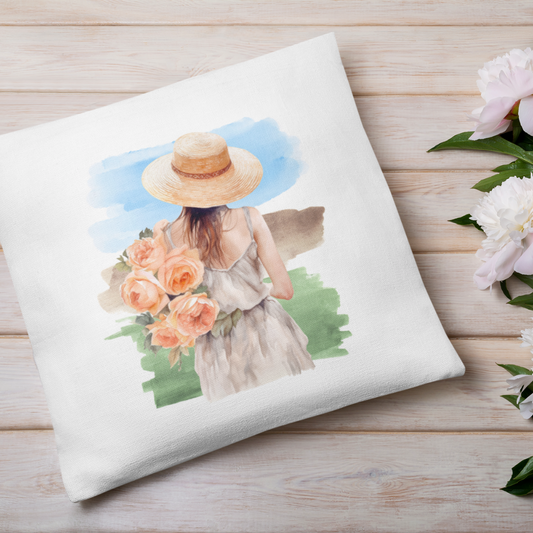 Peony Girl Pillow Cover