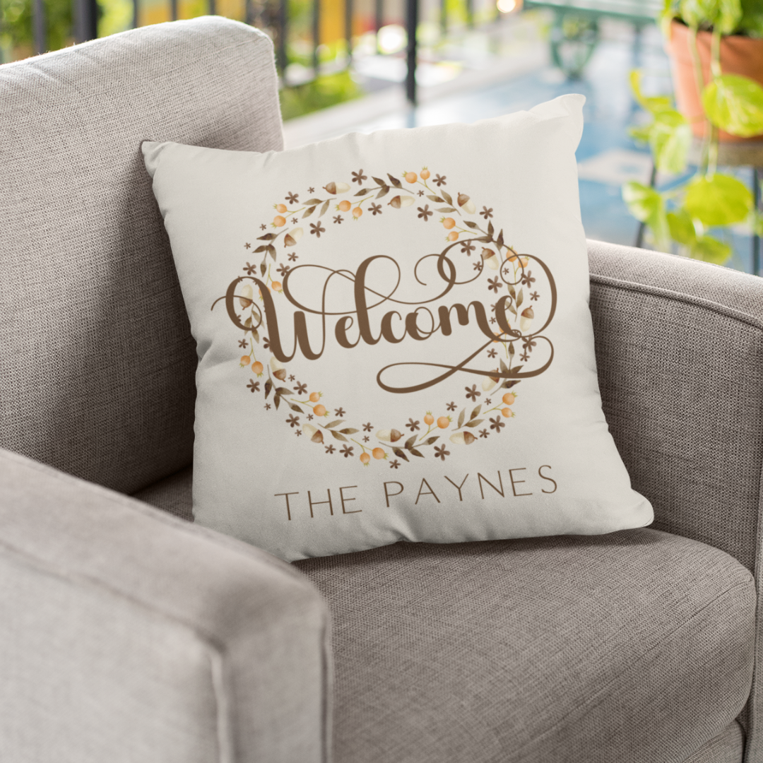 Personalized Acorn Welcome Wreath Pillow Cover