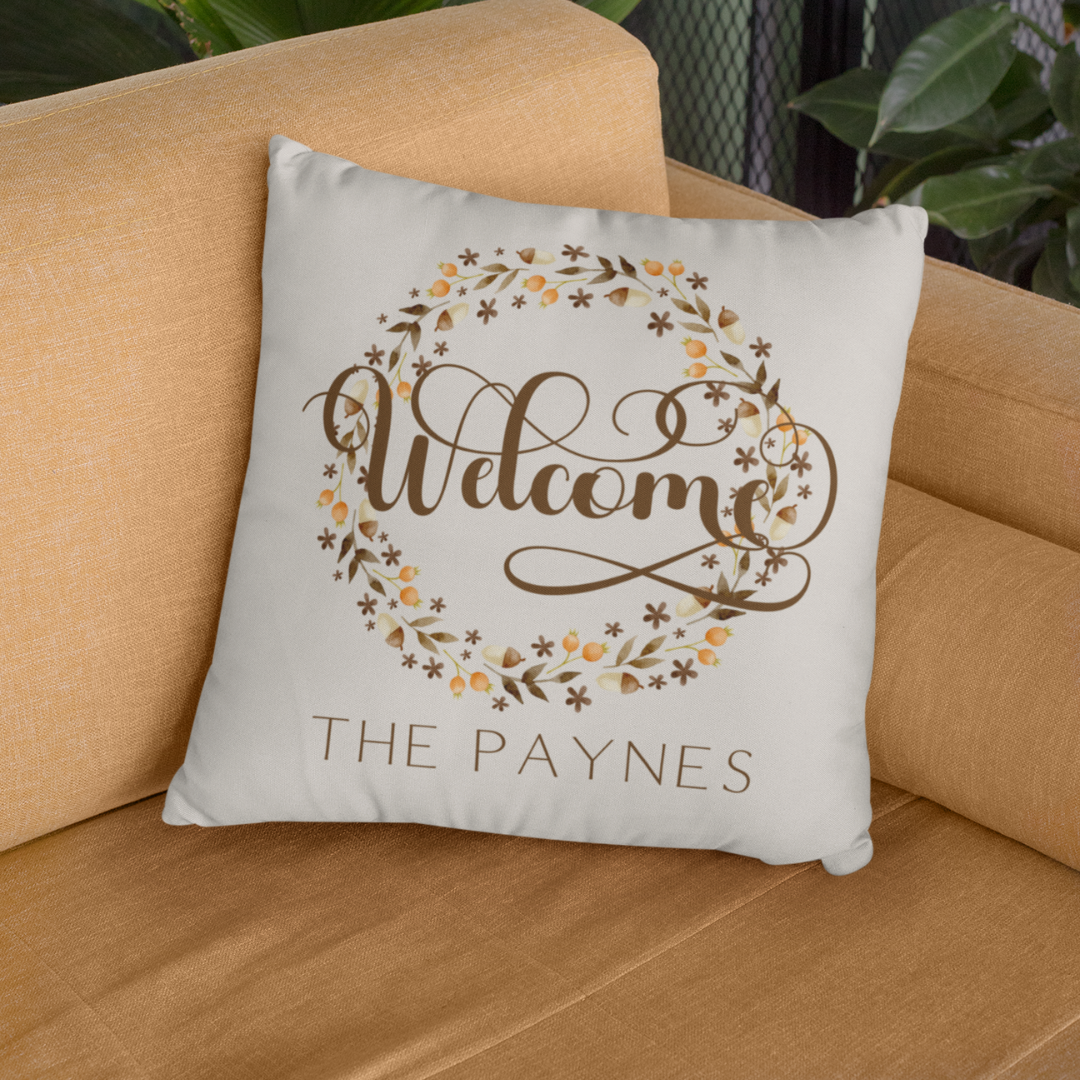 Personalized Acorn Welcome Wreath Pillow Cover