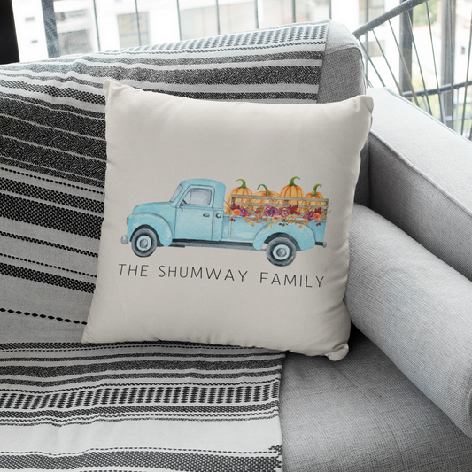 Personalized Blue Pumpkin Truck Pillow Cover