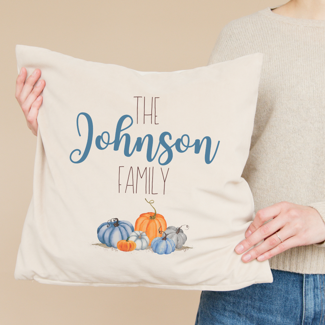 Personalized Blue and Orange Pumpkins Pillow Cover