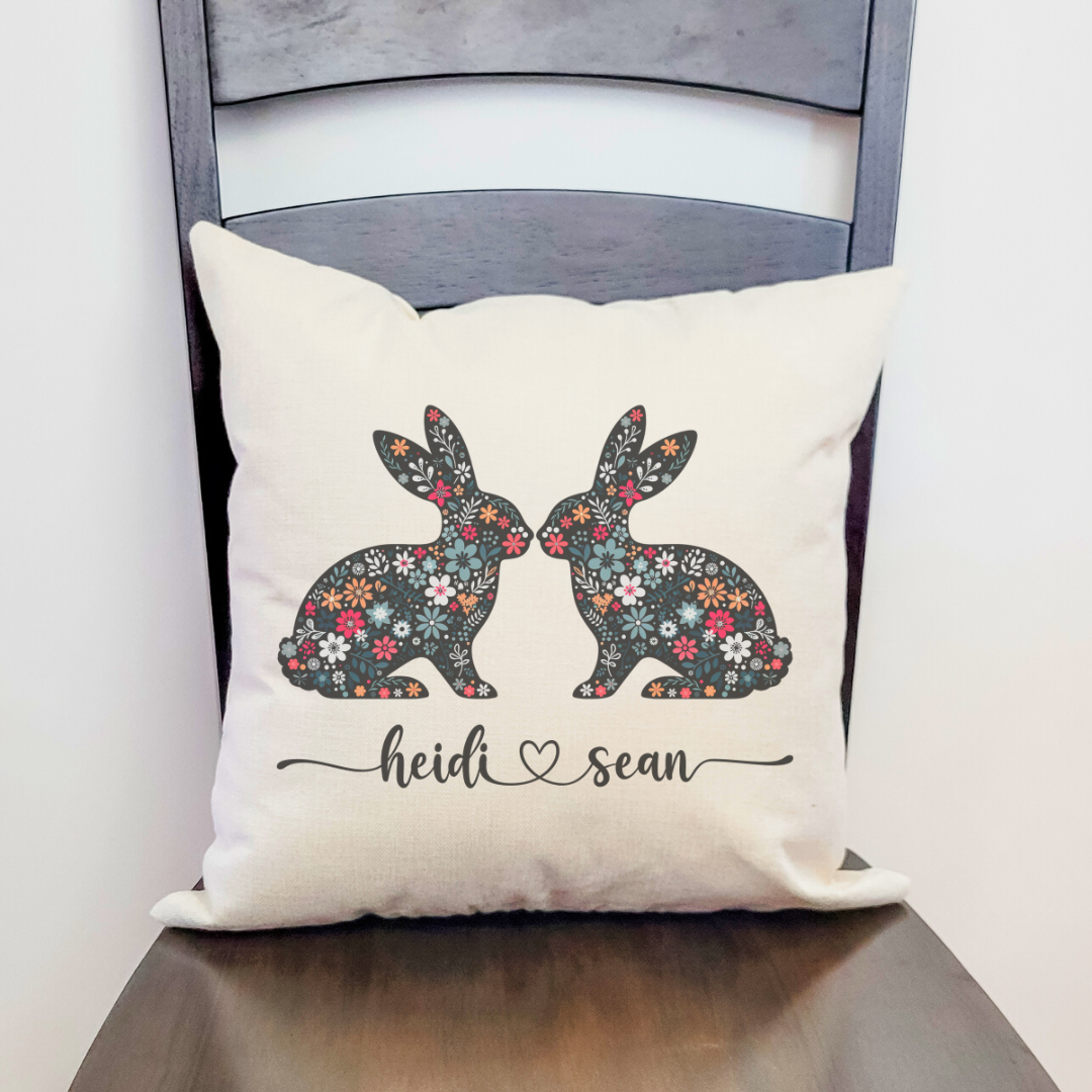 Personalized Double Flower Bunnies Pillow Cover