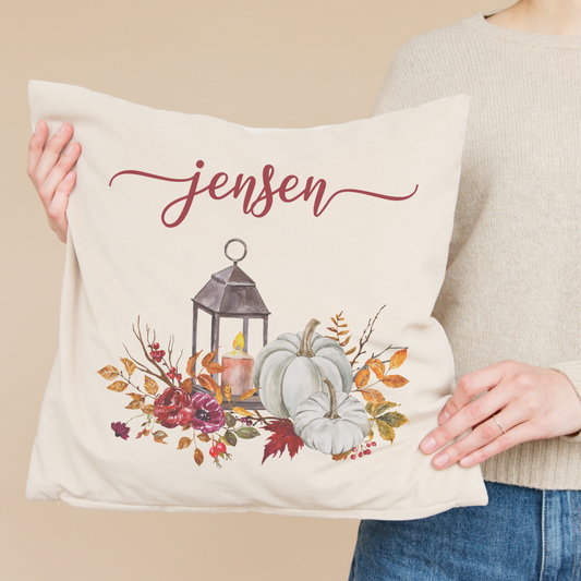 Personalized Fall Lantern Pillow Cover