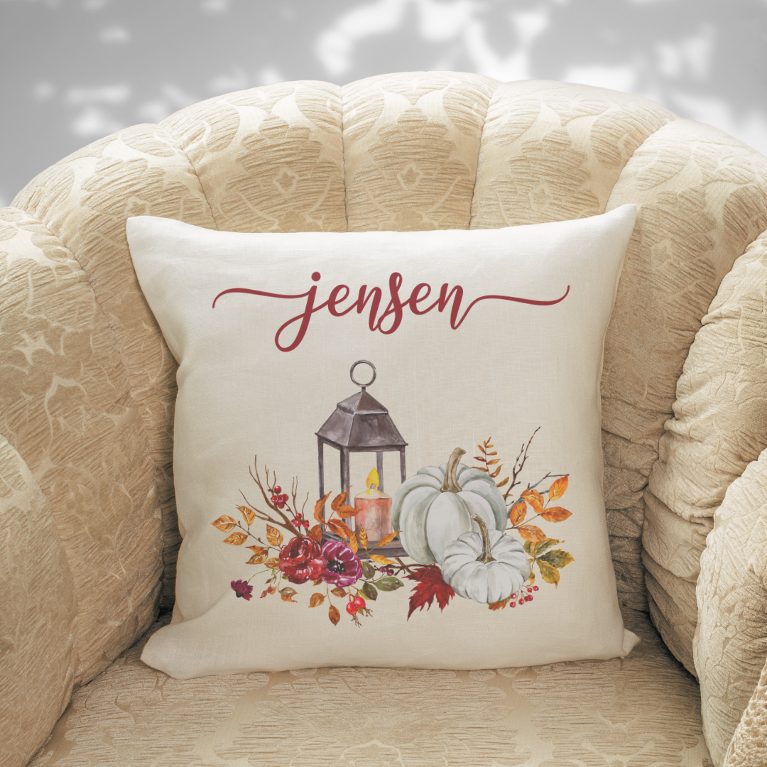 Personalized Fall Lantern Pillow Cover