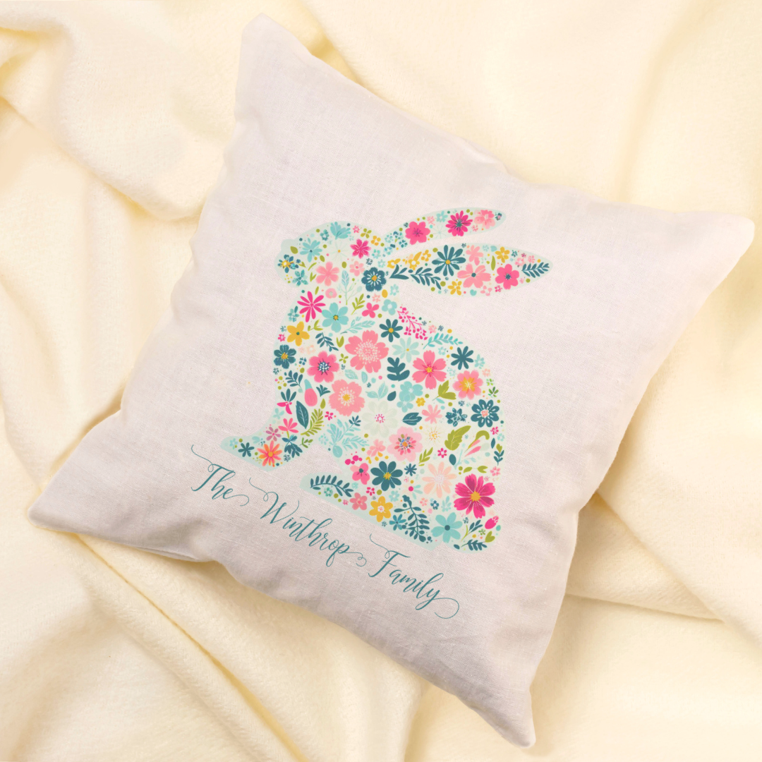 Personalized Floral Bunny Pillow Cover