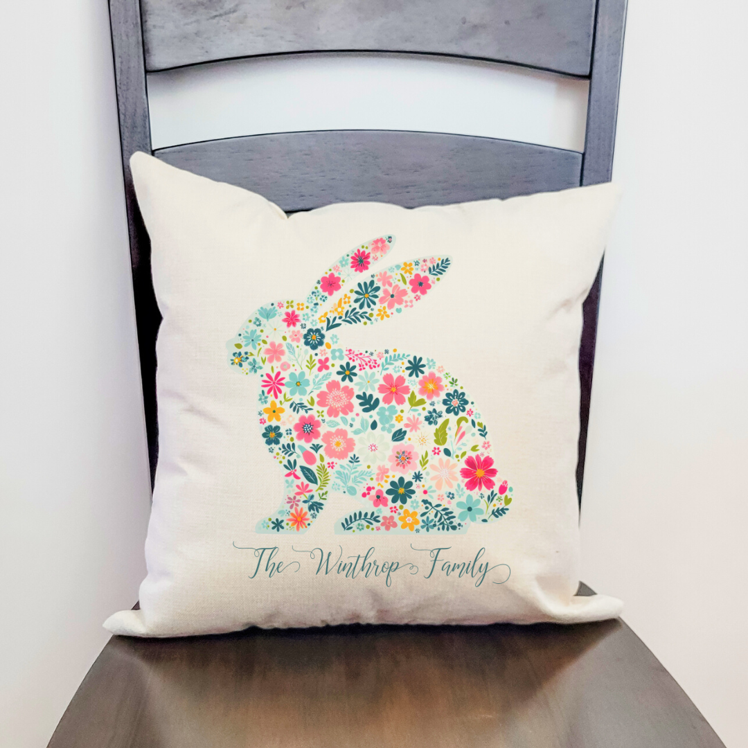 Personalized Floral Bunny Pillow Cover