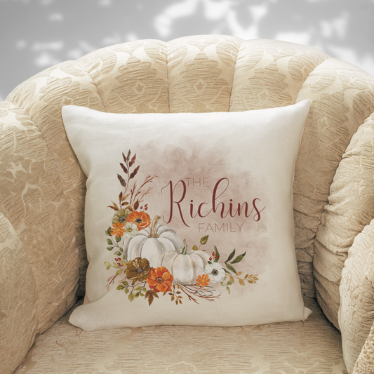 Personalized Gray Pumpkin with Foliage Pillow Cover