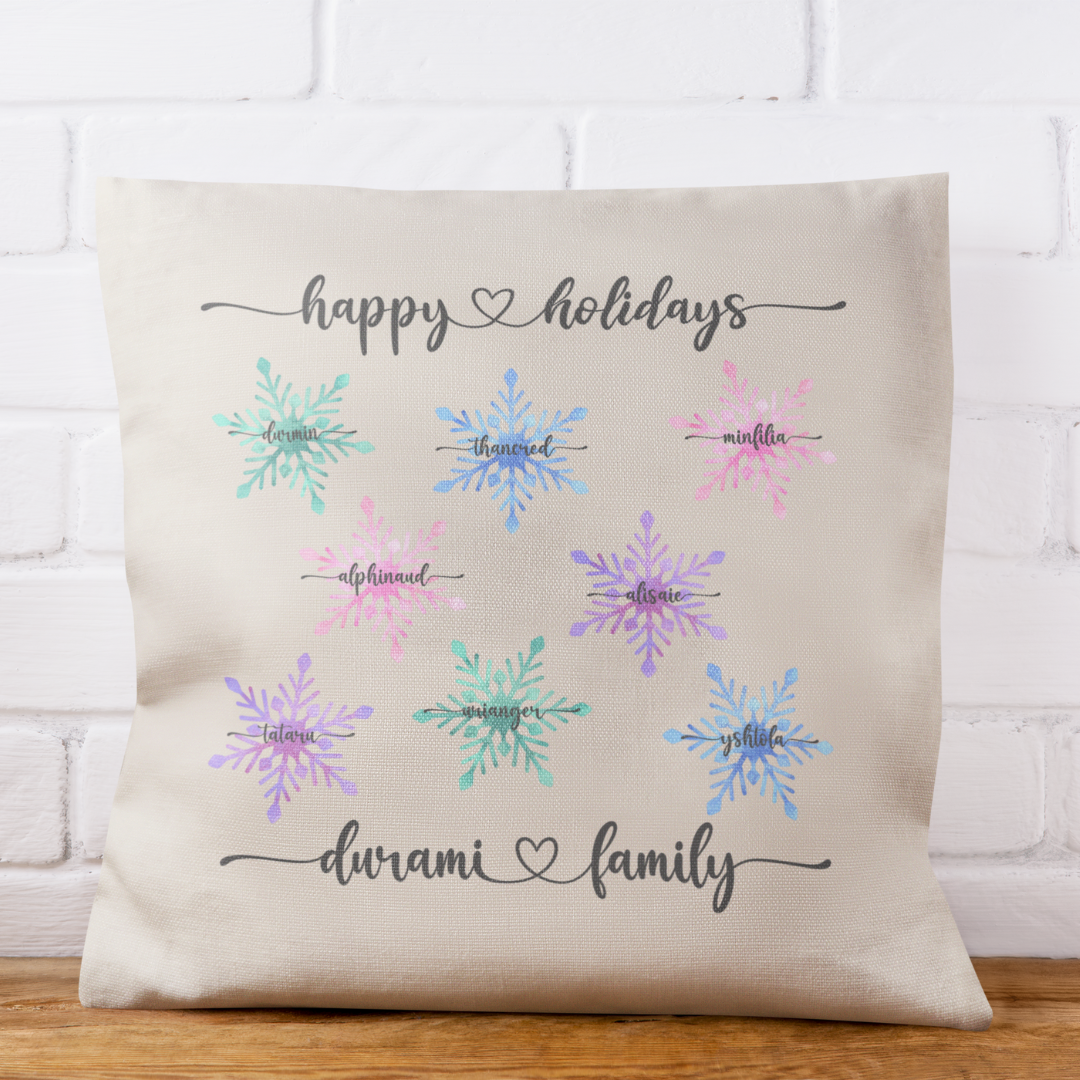 Personalized Happy Holidays Snowflakes Pillow Cover