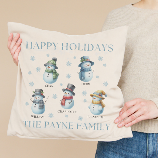 Personalized Happy Holidays Snowman Pillow Cover