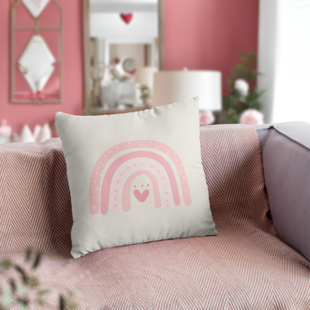 Pink Boho Rainbow Pillow Cover