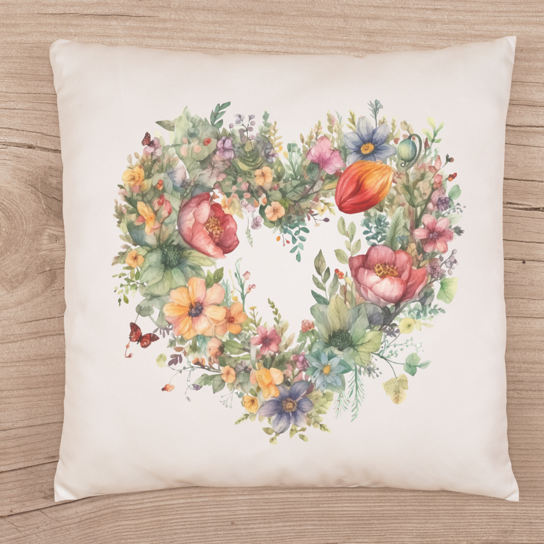 Vintage Floral Heart Pillow Cover