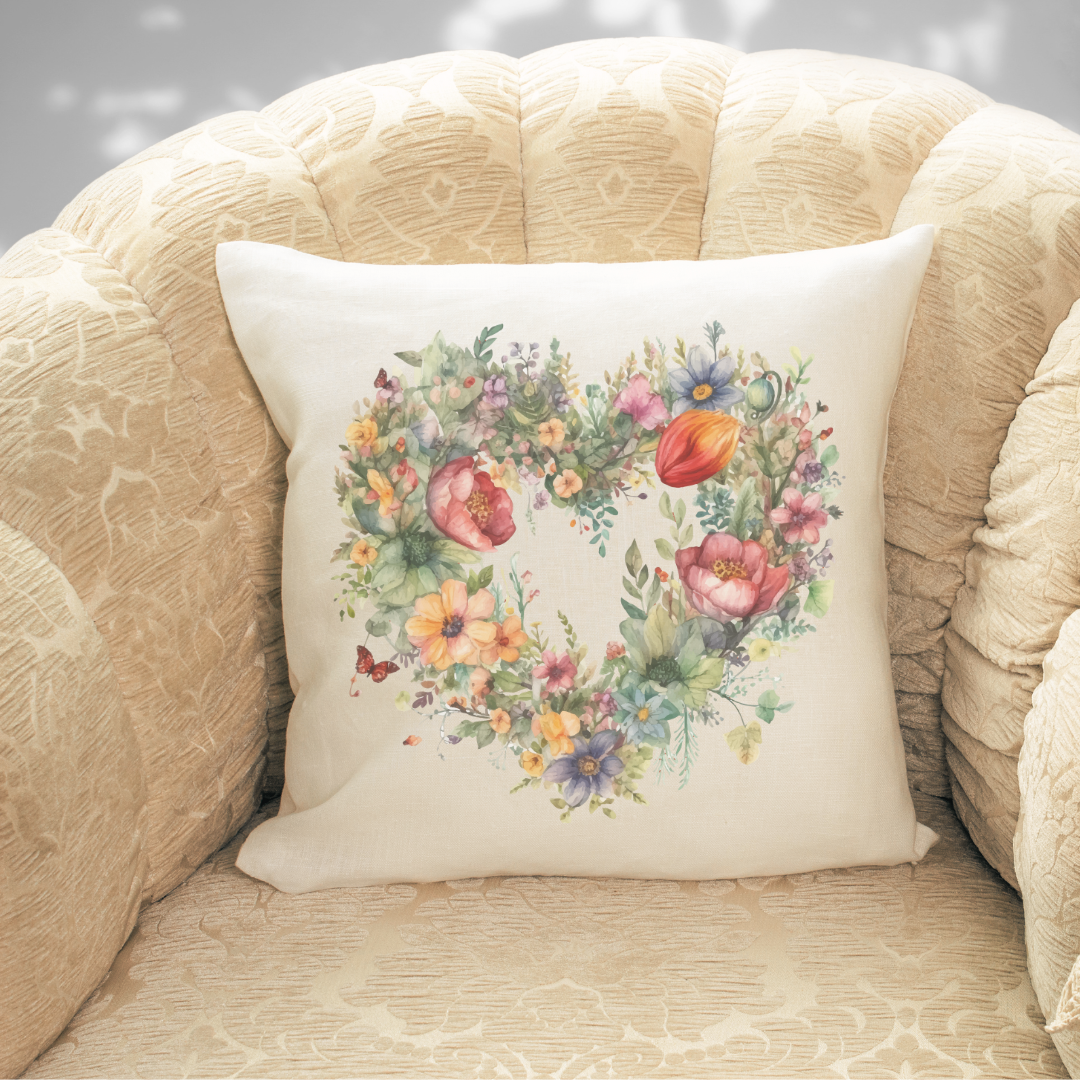 Vintage Floral Heart Pillow Cover