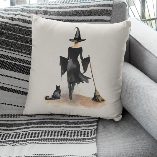 Witch and Cat Pillow Cover
