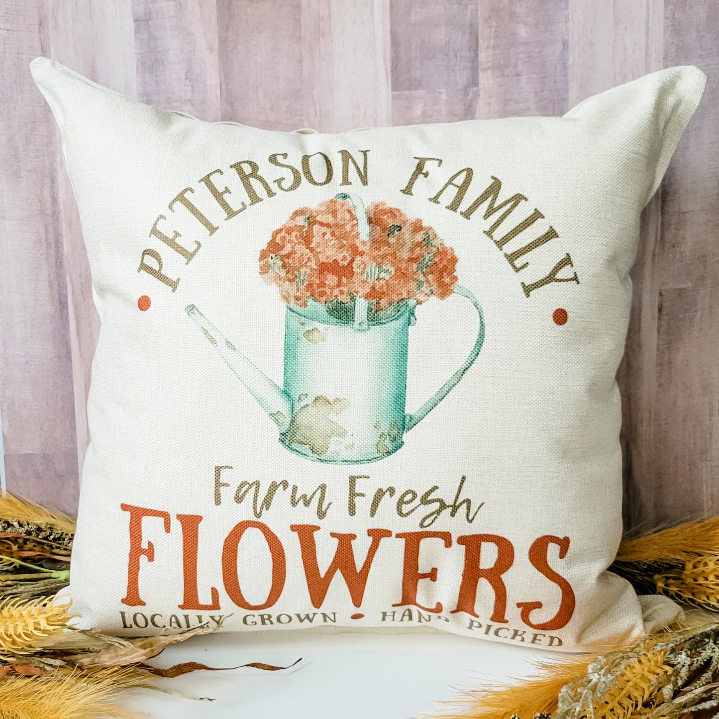 Personalized Family Farm Flowers Pillow Cover