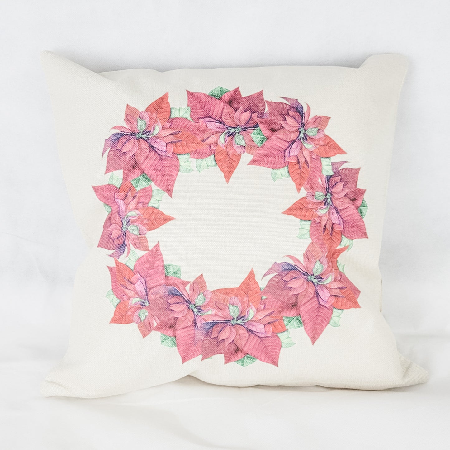 Poinsettia Wreath Pillow Cover